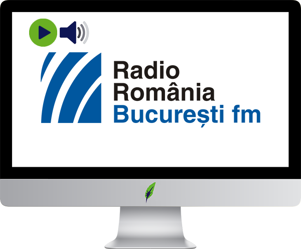 Afbeelding computerscherm met logo radiozender București FM - Roemenië - in kleur op transparante achtergrond - 600 * 496 pixels